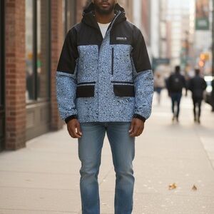 Adidas Men's Black and Patterned Blue Performance Jacket